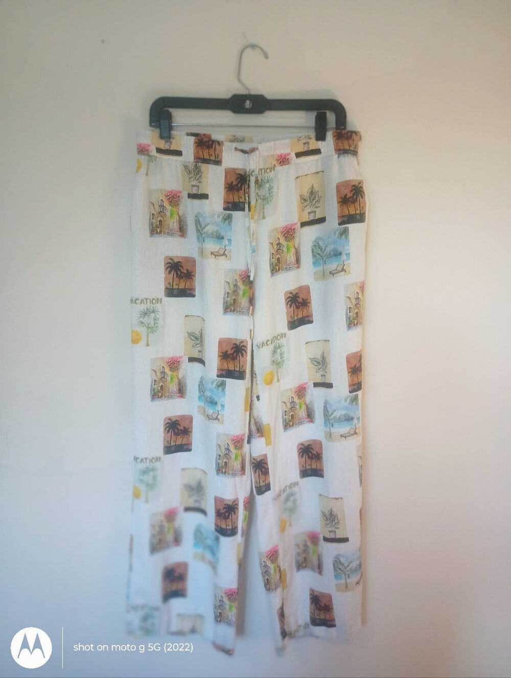 C&C California Linen Off White Printed Tropical Lounge Palazzo Pants Size L